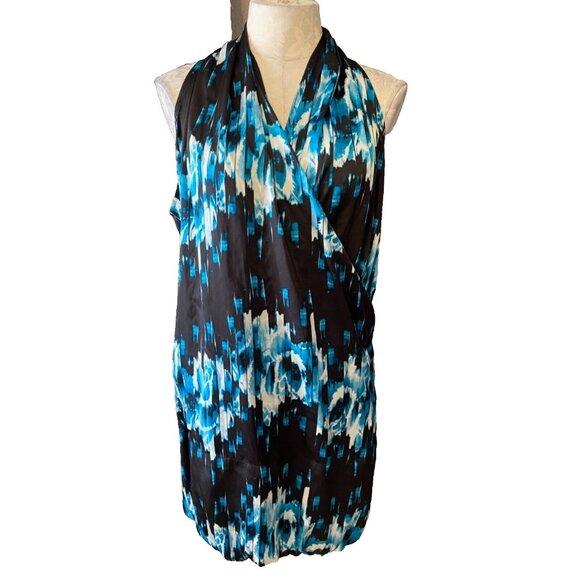 Derek Lam Dress Blue White XL Extra Large Silky Washable Halter Resort Cruise - Picture 2 of 6